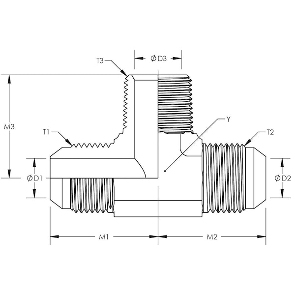 Male JIC To Male JIC To Male Pipe Branch Tee